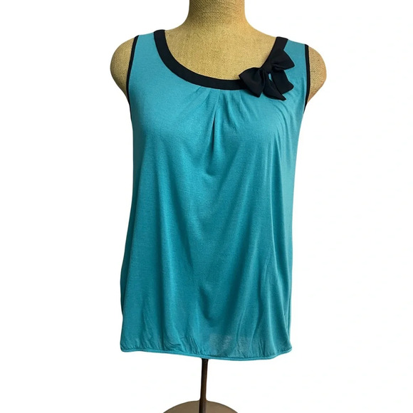Loft women’s green tank trimmed with black,  bow on side collar side LP - Picture 1 of 4